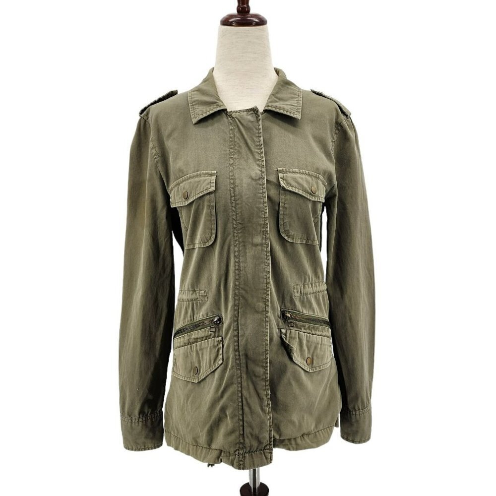 Lily Aldridge for Velvet By Graham & Spence Army Green Zipper Jacket Womens PXS